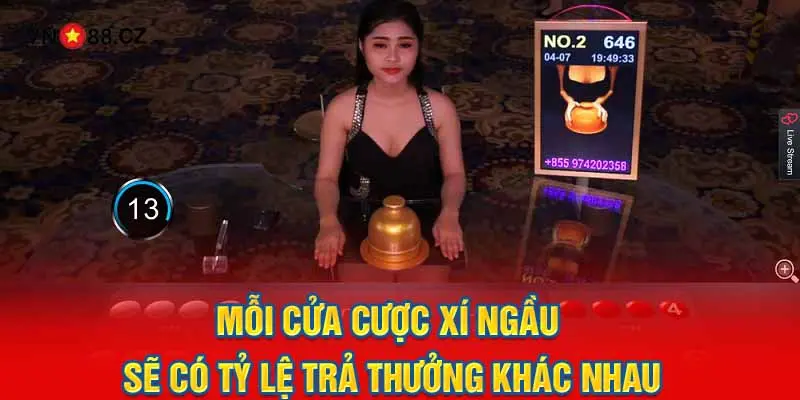 Mỗi cửa cược Xí Ngầu sẽ có tỷ lệ trả thưởng khác nhau